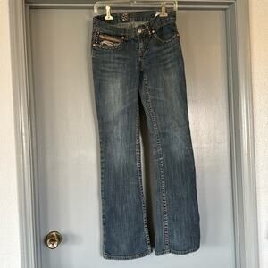 Cruel Women's Bootcut Jeans Embroidery Zip Pocket Rivets Flap Pockets Sz 28/34